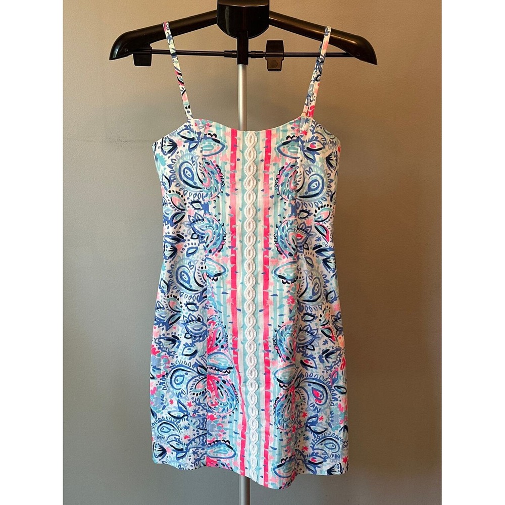 Lilly Pulitzer Mini Dress Womens‎ 00 Blue Pink Paisley Preppy Coastal Coquette